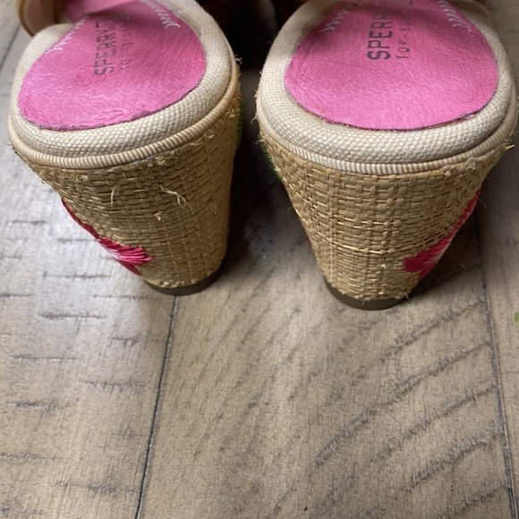 Sperry Floral Embroidered Wedge Sandals Tan Pink Nautical Espadrille 7.5 - Picture 6 of 9